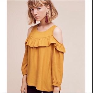 Maeve mustard yellow cold shoulder blouse, size 4